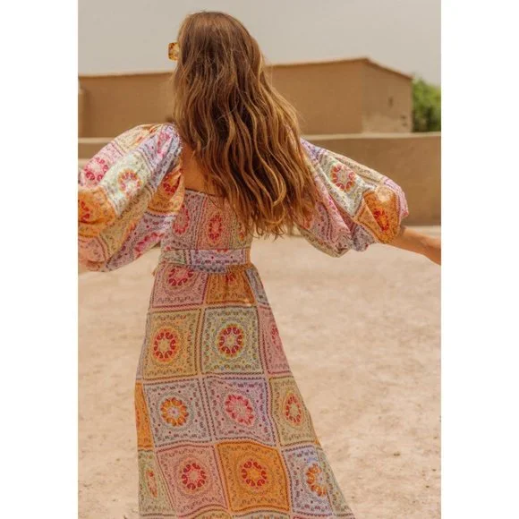 NWT Sundress linen patchwork bandana print Emilia long midi maxi dress - Picture 7 of 12